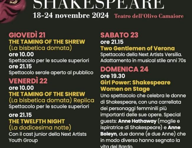 Shakespeare Festival: la XX edizione dal 18 al 24 novembre al Teatro dell’Olivo di Camaiore